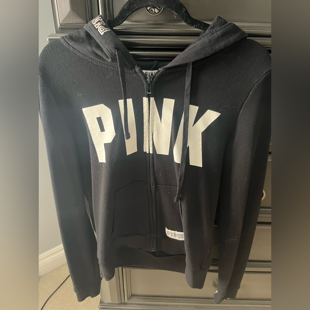 Pink Black Zip-Up Hoodie
